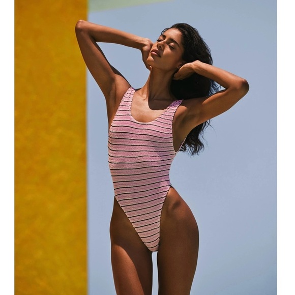 Bond-eye maxam Pink Striped One Piece Swimsuit NWOT - Picture 1 of 5